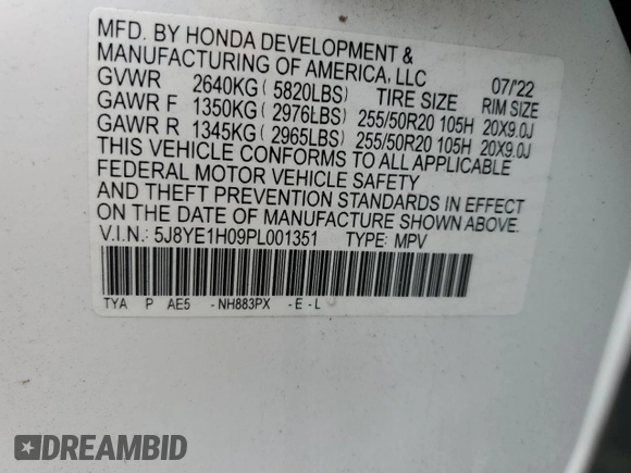 2023 Acura MDX w/A-Spec Package с VIN 5J8YE1H09PL001351, выставлен на аукционе Copart как лот 53313525 с пробегом 42 130 миль миль и Списание • Salvage title. История ставок и продаж доступна на DreamBid. Изображение 12.