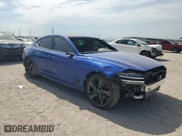 2023 Genesis G70 2.0T with VIN KMTG34TA9PU112334, listed as a Copart auction lot 67105774 with 8,369 mi miles and Salvage Title. Bid and sale history available at carsss.com. Image 4.
