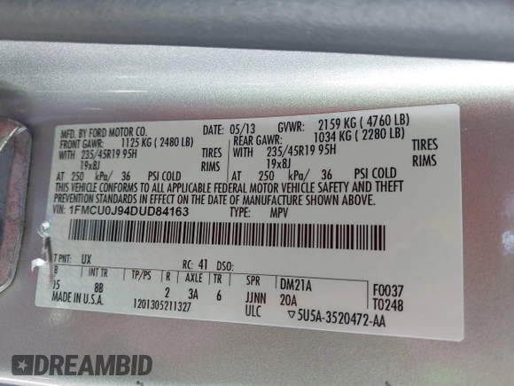 2013 Ford Escape Titanium z VIN 1FMCU0J94DUD84163, wystawiony jako IAAI lot #42406932 z przebiegiem 111 258 mil mil oraz . Historia ofert i sprzedaży dostępna na DreamBid. Obrazek 9.