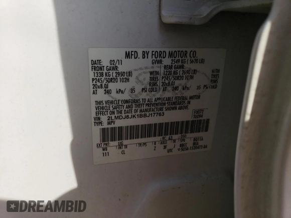 2011 Lincoln MKX with VIN 2LMDJ8JK1BBJ17763, listed as a Copart auction lot 48545565 with 131,032 mi miles and Salvage Title. Bid and sale history available at DreamBid. Image 13.