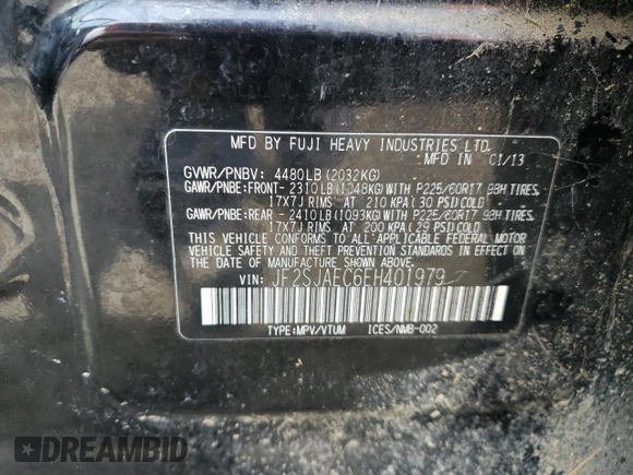 2014 Subaru Forester Premium with VIN JF2SJAEC6EH401979, listed as a Copart auction lot 62397055 with 179,663 mi miles and Clean title. Bid and sale history available at DreamBid. Image 13.