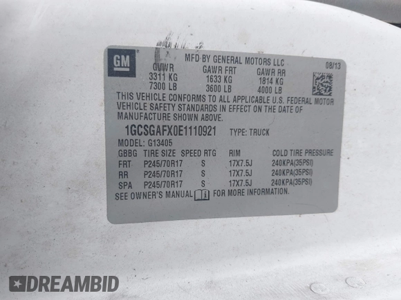 2014 Chevrolet Express Cargo with VIN 1GCSGAFX0E1110921, listed as a IAAI auction lot 42737205 with 177,631 mi miles and . Bid and sale history available at DreamBid. Image 9.