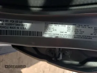2022 Ram 1500 Big Horn with VIN 1C6SRFFT0NN135872, listed as a Copart auction lot 67926764 with 26,976 mi miles and Salvage title. Bid and sale history available at DreamBid. Image 12.