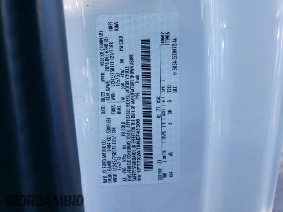 2022 Ford F-250 XL с VIN 1FT7X2AT8NEF41306, выставлен на аукционе Copart как лот 80866194 с пробегом 84 983 миль миль и Списание • Salvage title. История ставок и продаж доступна на DreamBid. Изображение 13.