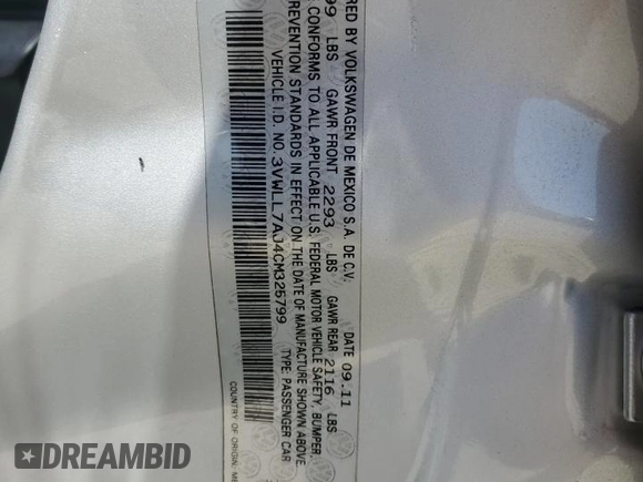 2012 Volkswagen Jetta TDI with VIN 3VWLL7AJ4CM325799, listed as a Copart auction lot 61835265 with 153,404 mi miles and Salvage title. Bid and sale history available at DreamBid. Image 12.