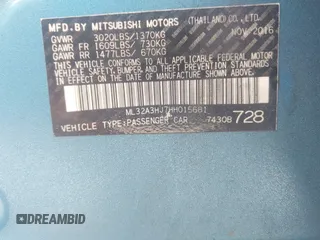 2017 Mitsubishi Mirage ES with VIN ML32A3HJ7HH015681, listed as a IAAI auction lot 42611328 with 39,365 mi miles and . Bid and sale history available at DreamBid. Image 9.