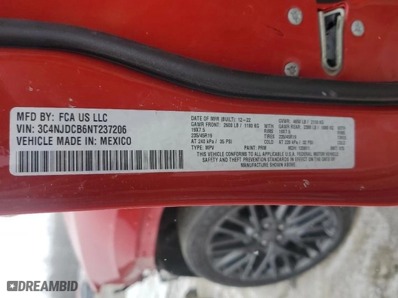 2022 Jeep Compass (RED) Edition with VIN 3C4NJDCB6NT237206, listed as a Copart auction lot 46014455 with 22,399 mi miles and Salvage Title. Bid and sale history available at carsss.com. Image 16.