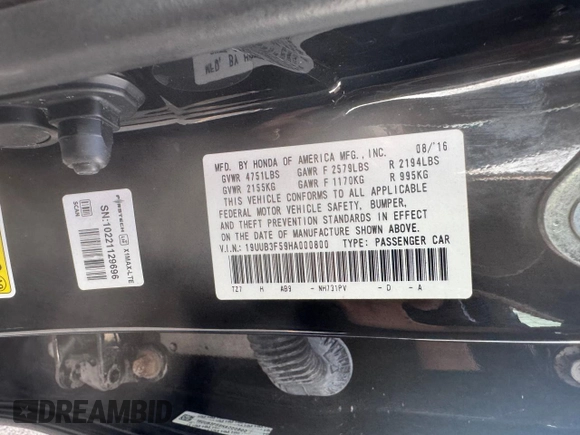 2017 Acura TLX V6 w/Technology Pkg with VIN 19UUB3F59HA000800, listed as a Copart auction lot 52545635 with 155,312 mi miles and Clean Title. Bid and sale history available at carsss.com. Image 10.