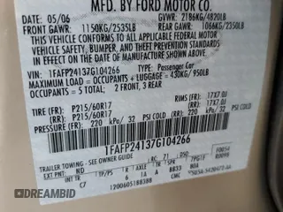 2007 Ford Five Hundred SEL with VIN 1FAFP24137G104266, listed as a Copart auction lot 76404334 with 156,092 mi miles and Salvage Title. Bid and sale history available at carsss.com. Image 12.