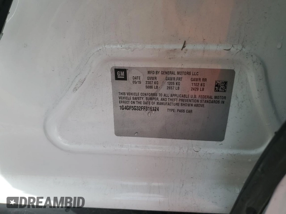 2015 Buick LaCrosse Premium II with VIN 1G4GF5G32FF316124, listed as a Copart auction lot 79464124 with 74,252 mi miles and Salvage Title. Bid and sale history available at DreamBid. Image 14.