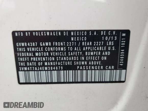 2014 Volkswagen Jetta GLI with VIN 3VW4T7AJ4EM384679, listed as a Copart auction lot 64014195 with 137,793 mi miles and Clean title. Bid and sale history available at DreamBid. Image 12.