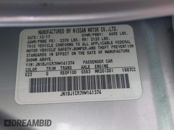 2017 Nissan Rogue SL z VIN JN1BJ1CR7HW141374, wystawiony jako IAAI lot #42017382 z przebiegiem 197 956 mil mil oraz . Historia ofert i sprzedaży dostępna na DreamBid. Obrazek 9.