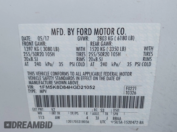 2017 Ford Explorer XLT z VIN 1FM5K8D84HGD21052, wystawiony jako IAAI lot #40819366 z przebiegiem 131 481 mil mil oraz . Historia ofert i sprzedaży dostępna na DreamBid. Obrazek 9.