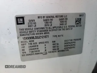 2018 GMC Acadia SLT z VIN 1GKKNMLS0JZ121871, wystawiony jako Copart lot #56354065 z przebiegiem 122 246 mil mil oraz Nie do naprawy • Non repairable. Historia ofert i sprzedaży dostępna na DreamBid. Obrazek 13.