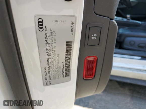 2018 Audi A5 Sportback Premium Plus with VIN WAUENCF57JA009315, listed as a Copart auction lot 58626173 with 63,183 mi miles. Bid and sale history available at carsss.com. Image 12.