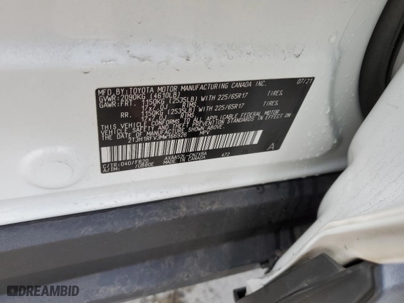 2021 Toyota RAV4 LE with VIN 2T3H1RFV3MW166926, listed as a Copart auction lot 45997315 with 54,244 mi miles and Salvage Title. Bid and sale history available at carsss.com. Image 13.