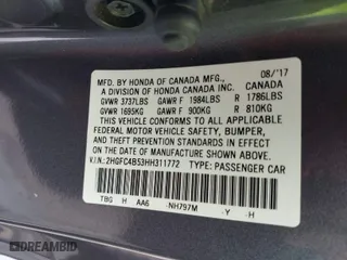 2017 Honda Civic Coupe LX with VIN 2HGFC4B53HH311772, listed as a IAAI auction lot 41896112 with 53,831 mi miles. Bid and sale history available at carsss.com. Image 9.