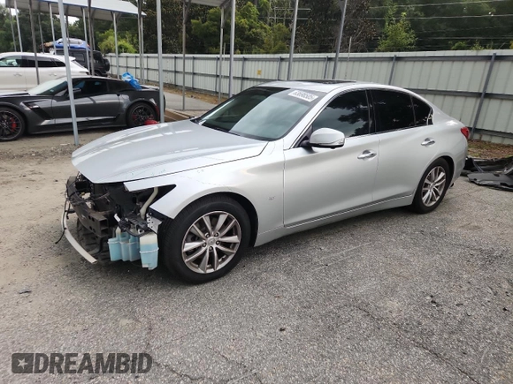 2014 Infiniti Q50 Premium with VIN JN1BV7AP4EM671611, listed as a Copart auction lot 63698505 with 134,904 mi miles and Salvage title. Bid and sale history available at DreamBid. Image 1.