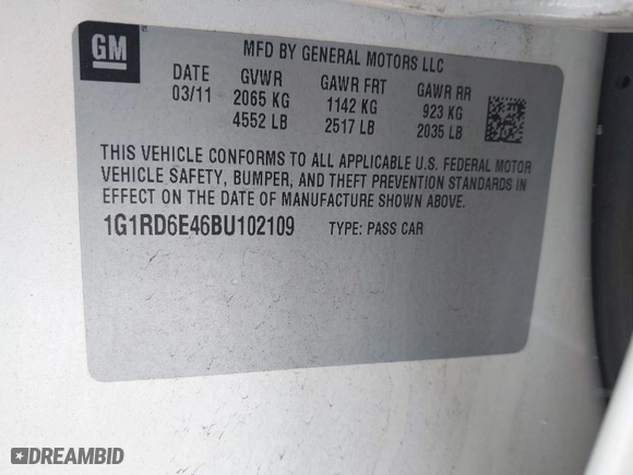 2011 Chevrolet Volt with VIN 1G1RD6E46BU102109, listed as a IAAI auction lot 41561354 with 82,204 mi miles. Bid and sale history available at carsss.com. Image 9.