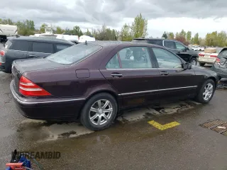 2002 Mercedes-Benz S-Class 4.3L with VIN WDBNG70J52A235556, listed as a Copart auction lot 51369375 with 201,655 mi miles and Salvage Title. Bid and sale history available at carsss.com. Image 3.
