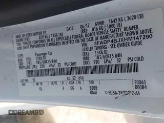 2017 Ford Fiesta SE z VIN 3FADP4BJXHM147290, wystawiony jako IAAI lot #42071340 z przebiegiem 122 142 mil mil oraz . Historia ofert i sprzedaży dostępna na DreamBid. Obrazek 9.
