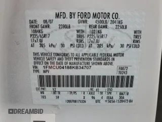 2008 Ford Escape Limited with VIN 1FMCU04188KB34707, listed as a Copart auction lot 62664405 with 204,695 mi miles and Salvage title. Bid and sale history available at DreamBid. Image 14.