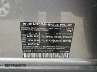 2012 Mercedes-Benz GL-Class GL 450 with VIN 4JGBF7BE9CA790921, listed as a Copart auction lot 78476144 with 148,467 mi miles and Clean Title. Bid and sale history available at carsss.com. Image 13.