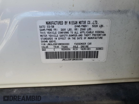 2008 Infiniti EX Journey with VIN JNKAJ09F28M360060, listed as a Copart auction lot 70466094 with 133,089 mi miles and Salvage Title. Bid and sale history available at DreamBid. Image 13.