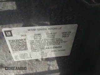 2018 GMC Acadia SLE with VIN 1GKKNRLAXJZ236434, listed as a IAAI auction lot 40623526 with 91,575 mi miles and . Bid and sale history available at DreamBid. Image 9.