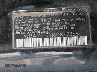 2006 BMW 3 Series 325i с VIN WBAVB13516KX42866, выставлен на аукционе IAAI как лот 42335482 с пробегом 194 694 миль миль и . История ставок и продаж доступна на DreamBid. Изображение 9.