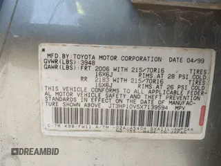 1999 Toyota RAV4 with VIN JT3HP10V5X7139594, listed as a IAAI auction lot 42029970 with 199,204 mi miles and . Bid and sale history available at DreamBid. Image 6.