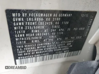 2013 Volkswagen Tiguan SE with VIN WVGAV3AX1DW574009, listed as a Copart auction lot 60936735 with 121,624 mi miles and Clean title. Bid and sale history available at DreamBid. Image 13.