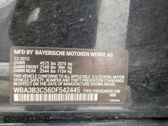 2013 BMW 3 Series 328i xDrive z VIN WBA3B3C56DF542445, wystawiony jako Copart lot #51684005 z przebiegiem 113 141 mil mil oraz Szkoda całkowita • Salvage title. Historia ofert i sprzedaży dostępna na DreamBid. Obrazek 15.