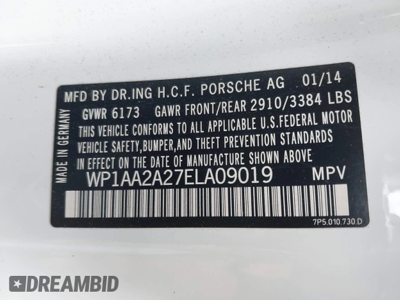 2014 Porsche Cayenne with VIN WP1AA2A27ELA09019, listed as a IAAI auction lot 42068012 with 77,997 mi miles and . Bid and sale history available at DreamBid. Image 9.