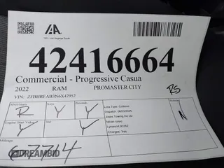 2022 Ram ProMaster City Cargo Tradesman с VIN ZFBHRFAB3N6X47952, выставлен на аукционе IAAI как лот 42416664 с пробегом 67 714 миль миль и . История ставок и продаж доступна на DreamBid. Изображение 17.