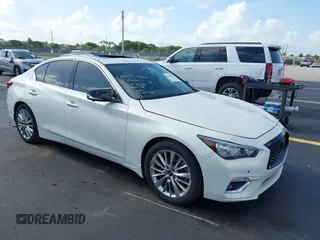 2021 Infiniti Q50 Luxe with VIN JN1EV7BP3MM703264, listed as a IAAI auction lot 42506948 with 59,170 mi miles and . Bid and sale history available at DreamBid. Image 1.