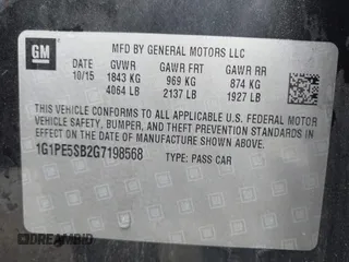 2016 Chevrolet Cruze Limited LT with VIN 1G1PE5SB2G7198568, listed as a IAAI auction lot 42011135 with 130,624 mi miles. Bid and sale history available at carsss.com. Image 9.