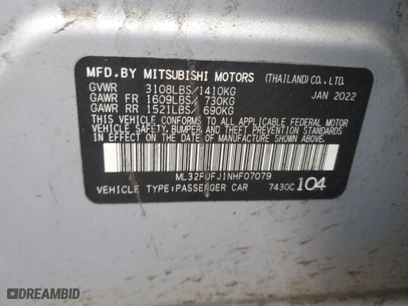 2022 Mitsubishi Mirage G4 ES with VIN ML32FUFJ1NHF07079, listed as a Copart auction lot 42325365 with 0 mi miles and Salvage Title. Bid and sale history available at carsss.com. Image 14.