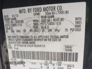 2013 Ford F-150 XL with VIN 1FTFW1ET6DFB29512, listed as a IAAI auction lot 41987214 with 184,991 mi miles. Bid and sale history available at carsss.com. Image 9.