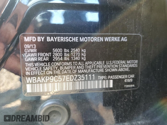 2014 BMW 5 Series 550i xDrive with VIN WBAKP9C57EDZ35111, listed as a Copart auction lot 58365525 with 177,756 mi miles and Salvage title. Bid and sale history available at DreamBid. Image 12.