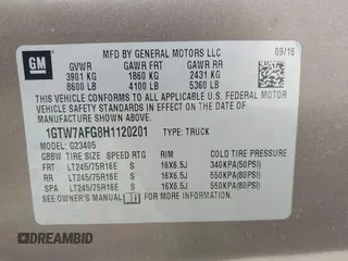 2017 GMC Savana Cargo Van with VIN 1GTW7AFG8H1120201, listed as a IAAI auction lot 41596866 with 1 mi miles. Bid and sale history available at carsss.com. Image 9.