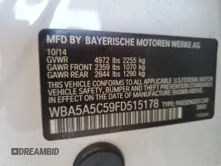 2015 BMW 5 Series 528i z VIN WBA5A5C59FD515178, wystawiony jako Copart lot #58083675 z przebiegiem 170 333 mil mil oraz Szkoda całkowita • Salvage title. Historia ofert i sprzedaży dostępna na DreamBid. Obrazek 12.
