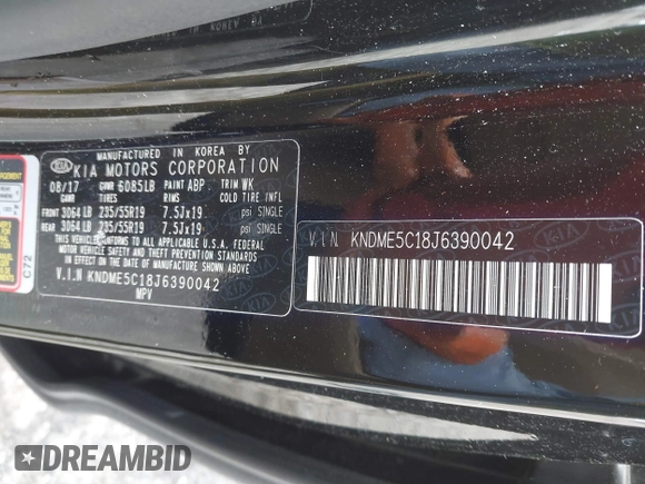 2018 Kia Sedona SX-L with VIN KNDME5C18J6390042, listed as a IAAI auction lot 41775242 with 115,003 mi miles. Bid and sale history available at carsss.com. Image 9.