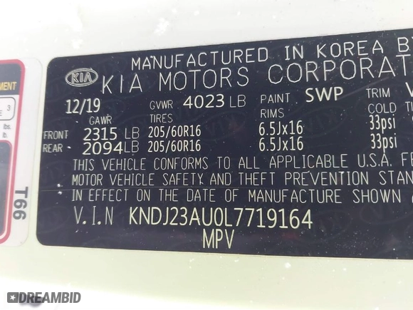 2020 Kia Soul LX with VIN KNDJ23AU0L7719164, listed as a IAAI auction lot 41251610 with 53,893 mi miles. Bid and sale history available at carsss.com. Image 9.