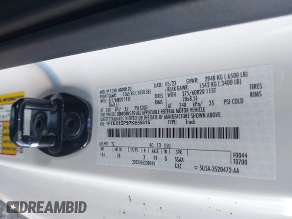 2023 Ford F-150 XL with VIN 1FTEX1EP5PKE55616, listed as a IAAI auction lot 41258148 with 23,303 mi miles and . Bid and sale history available at DreamBid. Image 9.