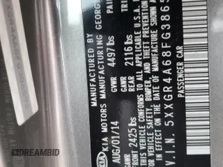 2015 Kia Optima SX Turbo with VIN 5XXGR4A68FG386592, listed as a Copart auction lot 53938425 with Not provided miles and Non repairable. Bid and sale history available at DreamBid. Image 13.