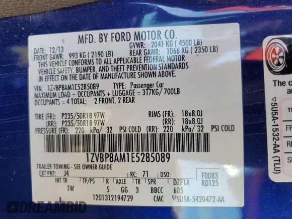 2014 Ford Mustang V6 with VIN 1ZVBP8AM1E5285089, listed as a Copart auction lot 48052615 with Not Provided miles and Salvage Title. Bid and sale history available at carsss.com. Image 12.
