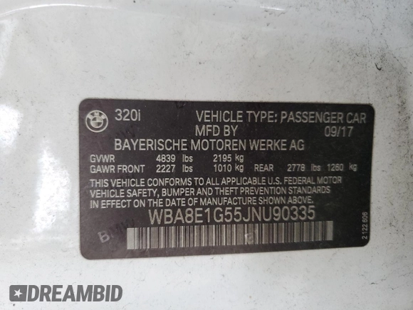 2018 BMW 3 Series 320i with VIN WBA8E1G55JNU90335, listed as a Copart auction lot 47554685 with 64,352 mi miles and Salvage Title. Bid and sale history available at carsss.com. Image 15.