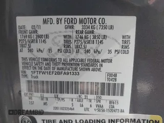 2011 Ford F-150 XL with VIN 1FTFW1EF2BFA91333, listed as a IAAI auction lot 42196334 with 263,972 mi miles. Bid and sale history available at carsss.com. Image 9.