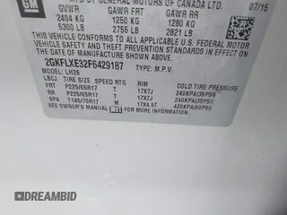 2015 GMC Terrain SLT with VIN 2GKFLXE32F6429187, listed as a IAAI auction lot 41697367 with 106,844 mi miles and . Bid and sale history available at carsss.com. Image 9.